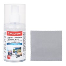 Cleaner Set for screens all types and optics Brauberg: Napkin+Spray 200 ml 513560
