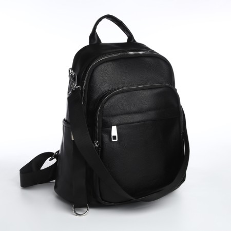 City backpack on lightning, from artificial leather, black color-2