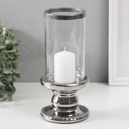 Ceramics candlestick, glass for 1 candle "Wells" d = 8 cm silver 10x10x21.5 cm-3