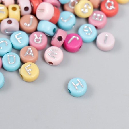 Beads for creativity plastic "English letters silver" multifaceting set 20 grams 0.4x0.7x0.7cm-1
