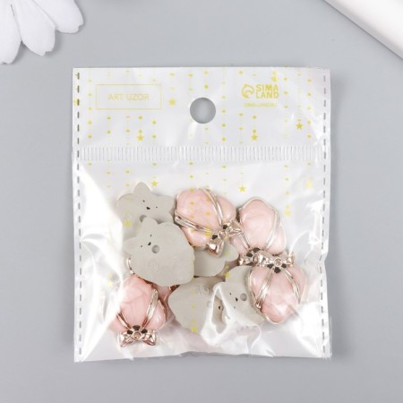 Decor for creativity plastic "Heart tied with a bow" pink, gold 0.7x2x2.4 cm-3