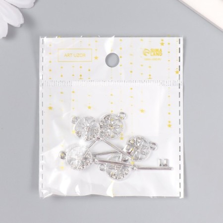 Decor for creativity metal, rhinestones "Key with flower" silver 4x1.5 cm-5