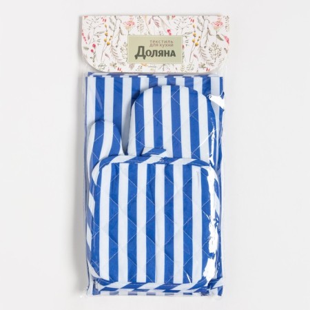 Kitchen set of shares. Color blue take 17x17 cm, mittens 26x16 cm, apron 60x80 cm, 100% p/e-8