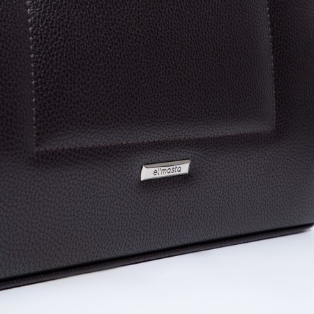 Women's bag El Masta with a zipper, external pocket, long belt, dark brown color-4