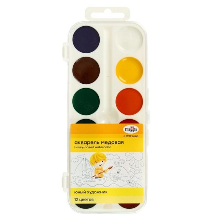 Watercolor 12 colors "Gamma" "Young Artist", honey, without brush, plastic