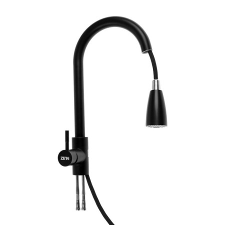Kitchen mixer Zein Z2571, stainless steel, with a sliding watering can, 2 modes, black-5