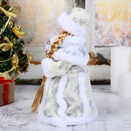 Snow Maiden "White fur coat, with a staff and a blue button" moves, 31 cm-1
