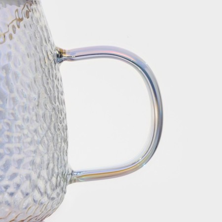 Glass mug with a lid and a spoon Magistro "Diamant", 450 ml, pearly color-3