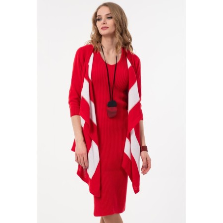 Cardigan female, size 42, red color, white-1