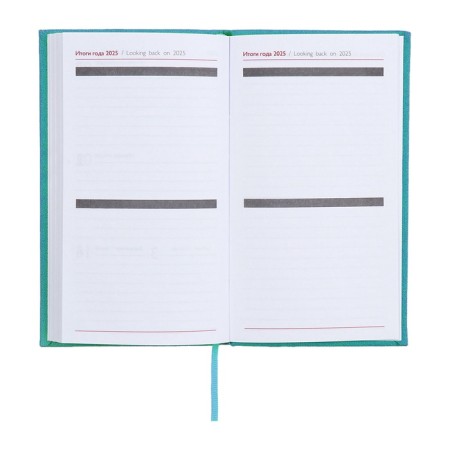 The weekly dated 2025, 85x145 mm, 64 sheets of Escalada, a solid cover made of artificial leather, pancake embossing, block 70 g/m², turquoise, turquoise-9