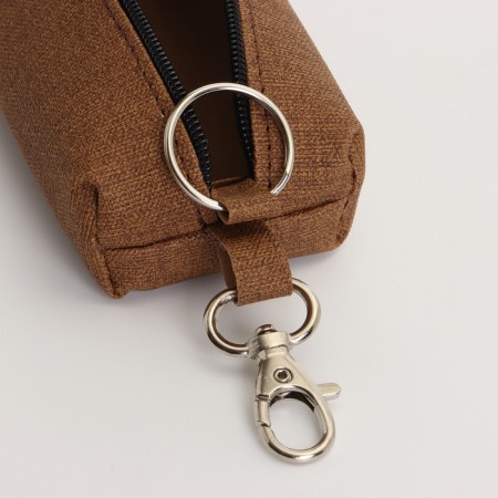 Key of zipper, length 16 cm, ring, carbine, brown color-1
