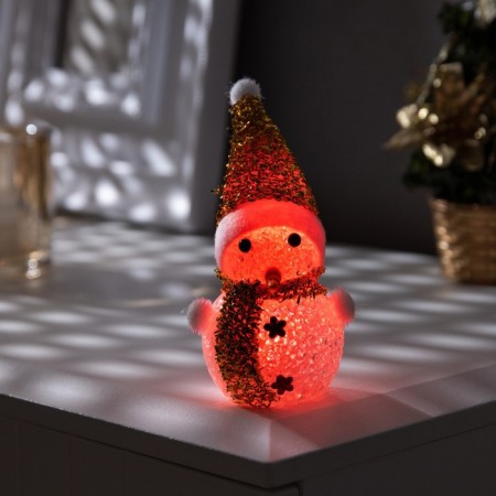 Christmas tree toy "Golden Snowman" 8 cm, batteries, glow of multi (RGB)-1