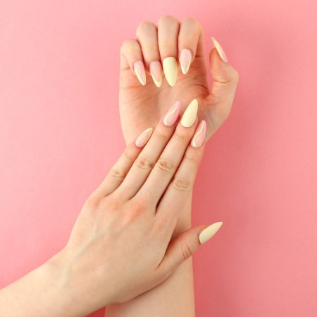 Summer Vibe patch nails, 24 pcs, adhesive plates, ballerina shape, glossy pink/beige/blue color-7