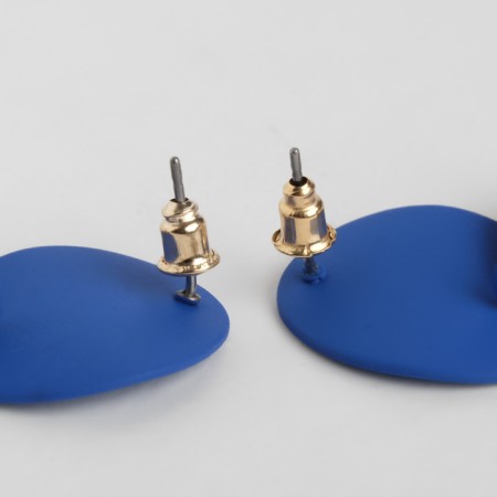 Earrings Metal "Azelia" curved circles, blue color in gold-1