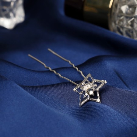 Hair hairpin "Aurora" star, 1.5x6.5 cm, silver