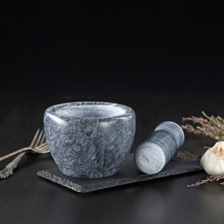 A mortar with a pestle made of stone “marble”, 10 × 8 cm, gray color-1