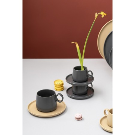 A set of cups with saucers Tkano Essential, 120 ml, 2 pcs, dark gray color-1