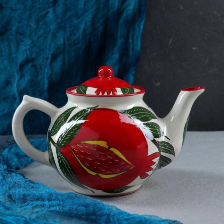 Set of Tea Rishtan Ceramics "Grenates", 9 objects (kettle 1 l, Piala 0.5/0.3 l)-12