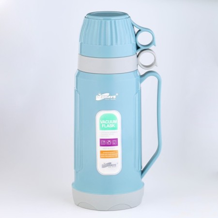 Thermos 1 l, with a glass flask, retains heat 12 hours, with a mug, blue
