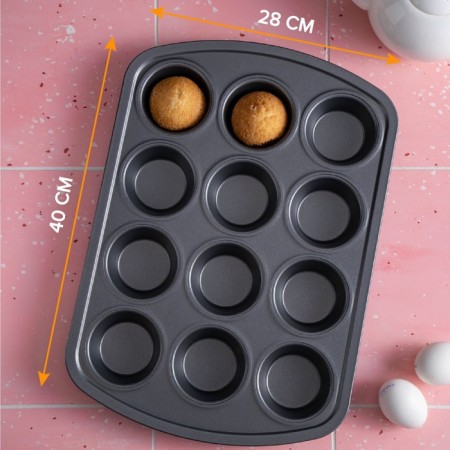 Baking uniform “Circle”, 40 × 28 × 4 cm, 12 cells, anti -stick coating, black color-1