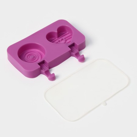 Ice Cream Form “Love”, silicone, 19.5 × 11 × 2.5 cm, 2 cells, with a lid and sticks (50 pcs), Mix color-4