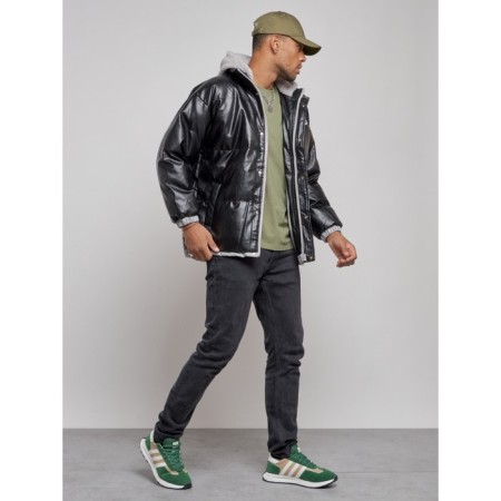 Eco -leather jacket men, size 52, black color-2