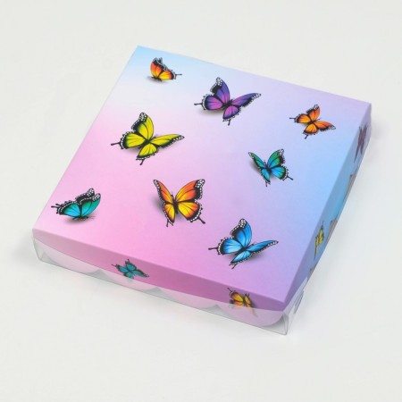 Box for cookies, "butterflies in the sky", 15 x 15 x 3 cm-1