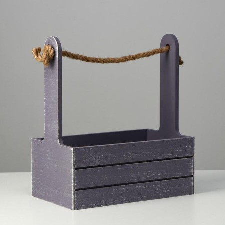 Kashpo wooden 25.5 × 15 × 30 cm "Provence", handle rope, gray graphite-1