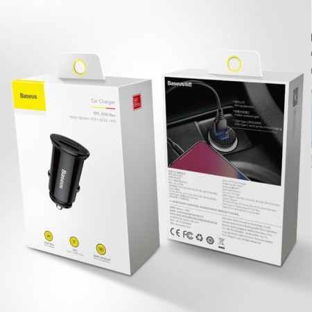 Car charger Baseus, USB, Type-C, 5 A, QC 3.0, black-7