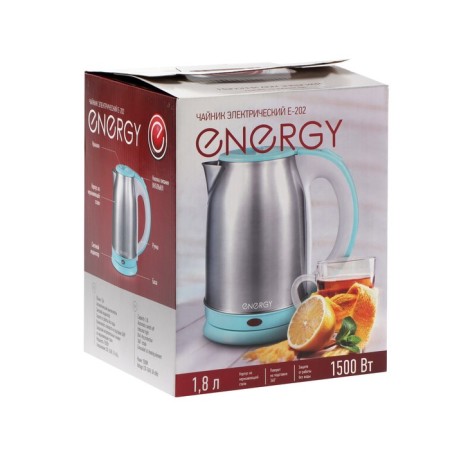Electric kettle Energy E-202, metal, 1.8 l, 1500 watts, silver-blue-7