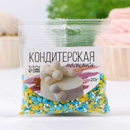 Sprinking confectionery with a soft center, (green, blue, white), 20 g-1