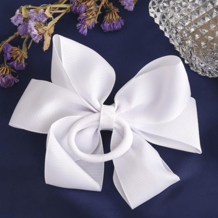 Hair elastic band "Schoolgirl" double, peas, 13 cm, white-blue-1