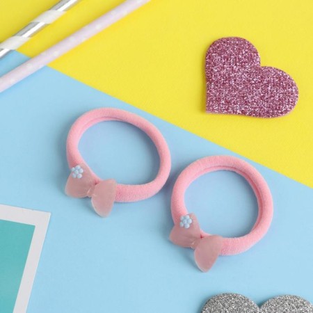 Hair gum "Kroch" (set 2 pcs) bow, 3.5 cm, pink-1