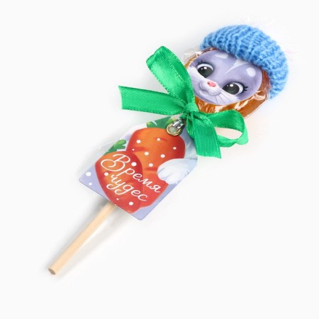 Lollipop "Time of Miracles" with a sticker-mordochka in a hat, taste: orange, 15 g.-1