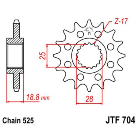 Leading star JTF704-17, F704-17, JT SPROCKETS, chain 525, 17 teeth