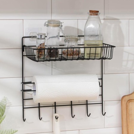 Shelf with a holder for towels of a share, 6 hooks, black color