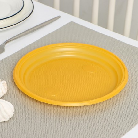 Plastic disposable plates, d = 21 cm, yellow color, 12 pcs/pcs