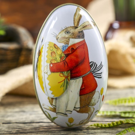Casket Metal Egg "Rabbit with Egg" 11.3x6.7x6 cm
