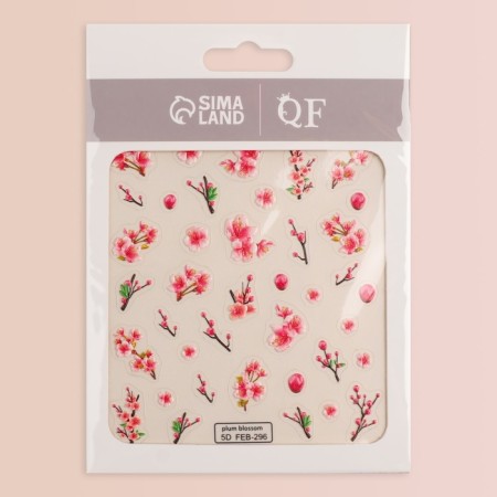 Nail stickers "Sakura", voluminous, pink/white color-4