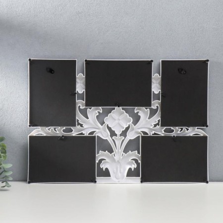 Photo frame plastic in 5 photos 10x15 cm "Leaves and medallions" White 32x46 cm-2