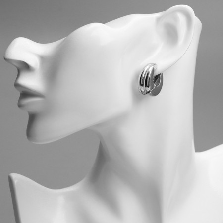 Earrings Metal "Chord" double circle, silver color-4