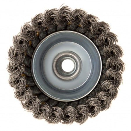 Denzel Ushm brush, 100 mm, M14, cup, twisted stainless steel. wire 0.5 mm-4