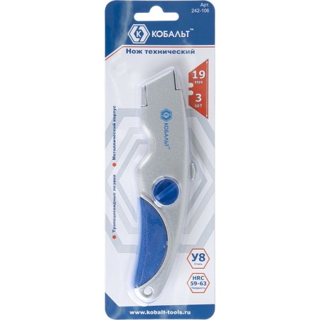 Universal knife "cobalt", metal body, reinforced, 3 app. blades, trapezoid 19 mm
