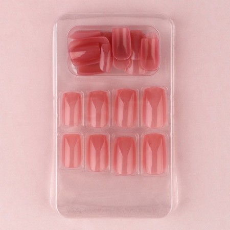 Follow nails "Dark Beige", 24 pcs, adhesive plates, square shape, glossy dark beige color-3