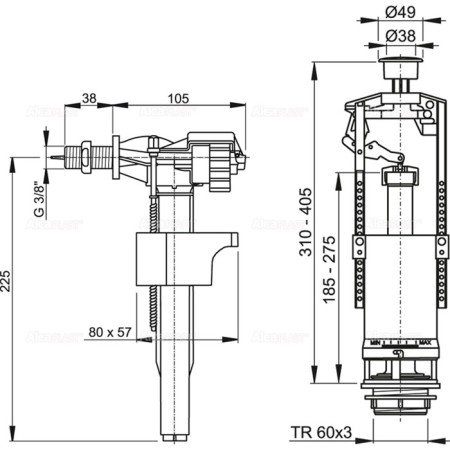 Graduation kit Alcaplast SA2000 3/8 "Chrom, with a stop button, and a side plast. Subway. 50752-1