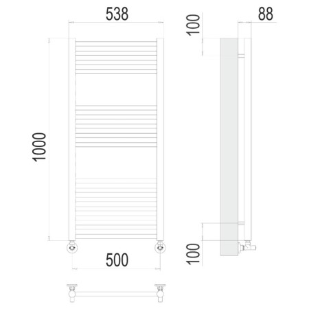 Water towel Terminus "Alba" P16, 500x800 mm, lower connection, chrome-2