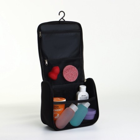 Cosmeticis-mester with a lightning, with a hook, an outer pocket, black color-4