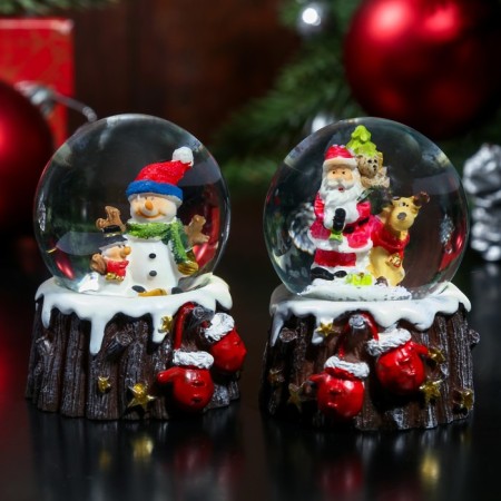 Souvenir Polystone Water Ball "Santa Claus/Snowman with mittens" MIX 6.5x4.5x4.5 cm