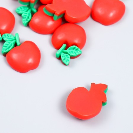 Decor for creativity plastic "Red apple with leaves" set of 10 pcs 3x1.7 cm-1
