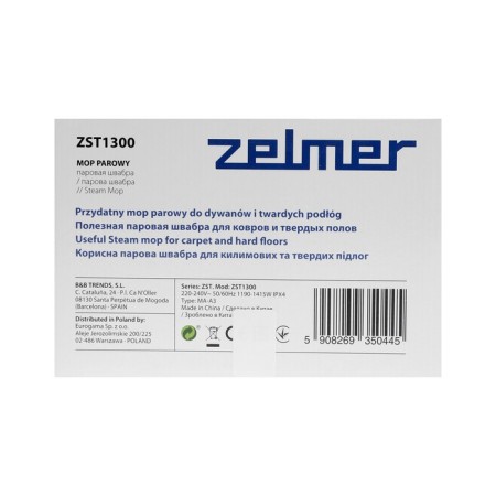 Steam Moper Zelmer ZST1300, 1300 W, 400 ml, cord 5 m, white and white-8